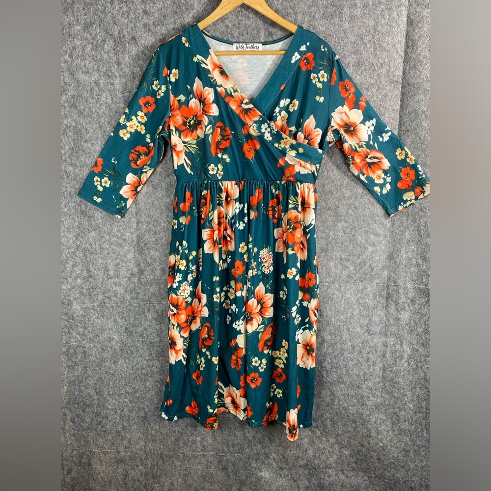 Wild‎ Feathers Womens Multicolor Midi Wrap Dress Size LG